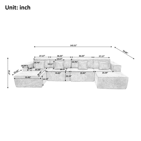 English Elm Corduroy Cloud Modular Sectional with Deep Foam Seats and Flannel Upholstery for Living Rooms W1765S00127