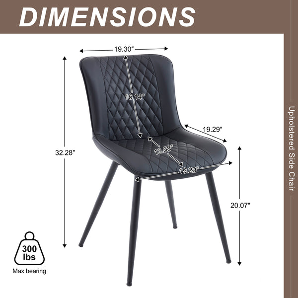 English Elm Modern Faux Leather Side Dining Chair Set of 2 - Waterproof Black Upholstery, Diamond Stitch, Ergonomic Comfort T3707P366133