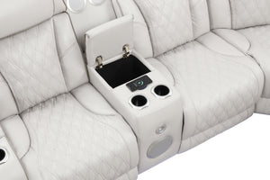 English Elm Fortuner Modern power recliner sectional with massage, Bluetooth speakers, LED lighting, USB charging, storage Beige B009S01798