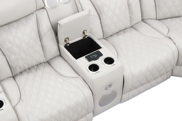 English Elm Fortuner Modern power recliner sectional with massage, Bluetooth speakers, LED lighting, USB charging, storage Beige B009S01798
