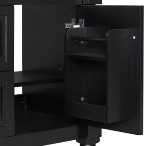 English Elm 24 Inch Freestanding Vanity with Ceramic Sink Rubberwood Frame Matte Finish Storage Black N725P356058B