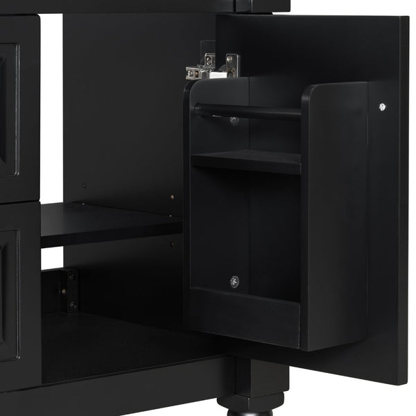 English Elm 24 Inch Freestanding Vanity with Ceramic Sink Rubberwood Frame Matte Finish Storage Black N725P356058B