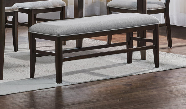 English Elm 1pc Dark Oak Finish Bench with Gray Upholstered Seat, 50" Dining Bench, Modern Durable Wooden Frame B2741P370880