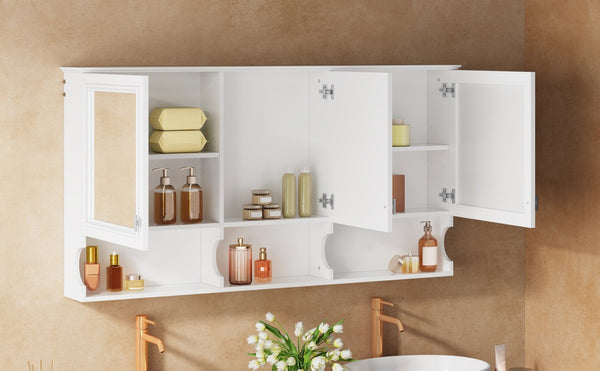 English Elm 55 Inch Wall Mount Medicine Cabinet Dual Mirrored Doors Soft Close Bathroom Vanity Storage N710P401337K