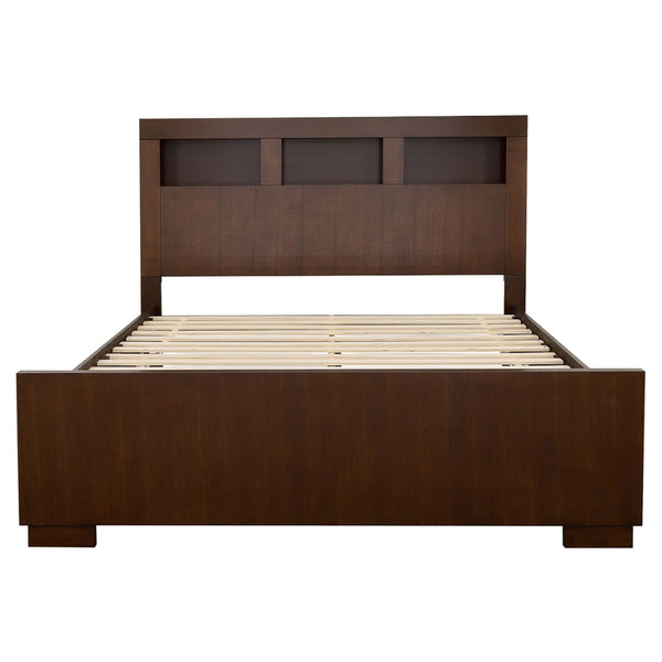 English Elm Emory Queen Bedroom Set Solid Hardwood Bookcase Headboard Built-in Lights Cappuccino B062S00776