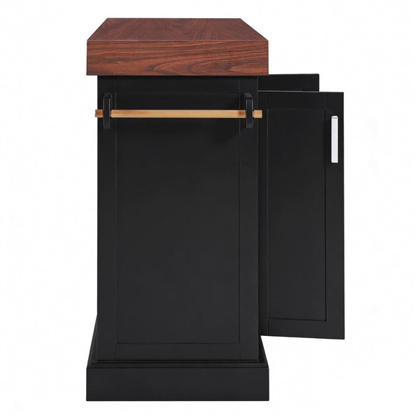 English Elm K&k Rolling Kitchen Island with Walnut Grain Countertop Drawers and Spice Rack Black N707S000025B