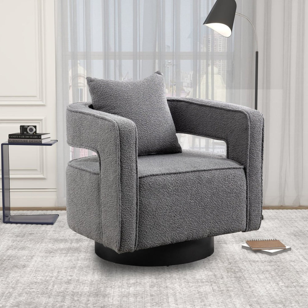 English Elm 29.13"w Boucle Swivel Accent Chair Open Back 360 Rotation Modern Lounge Seating Gray W3188P417878