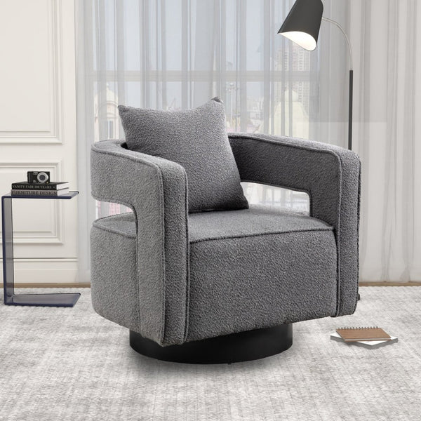 English Elm 29.13"w Boucle Swivel Accent Chair Open Back 360 Rotation Modern Lounge Seating Gray W3188P417878