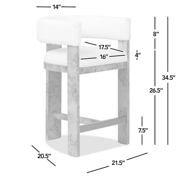English Elm Jennifer Taylor Home - Vavona Burl Counter Height Bar Stool 26.5" – Polar Off-White Sherpa Upholstered Barrel Back, Chic B2719P286839