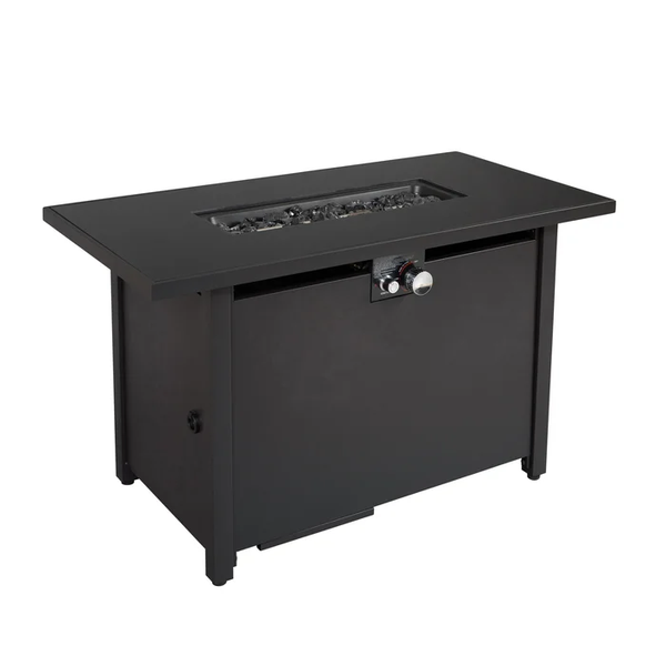English Elm 25" Black Steel Outdoor Fire Pit Table with Lid, Stainless Top, Lava Rocks, Cover & Side Door B120P205629