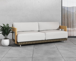 Sunpan POTENZA Sofa - Luxurious Palazzo Cream with Teak Frame, Deep Seating for Indoor & Outdoor Relaxation 109510