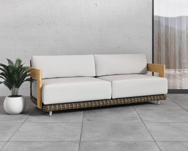 Sunpan POTENZA Sofa - Luxurious Palazzo Cream with Teak Frame, Deep Seating for Indoor & Outdoor Relaxation 109510