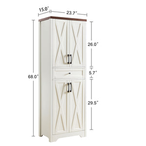 English Elm 68"high multifunctional sideboard with tempered glass accents, large-capacity storage, anti-dump safety and sleek modern design for living room, office, bedroom White+Walnut W1162P205099