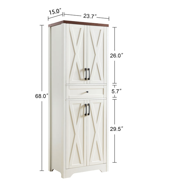 English Elm 68"high multifunctional sideboard with tempered glass accents, large-capacity storage, anti-dump safety and sleek modern design for living room, office, bedroom White+Walnut W1162P205099