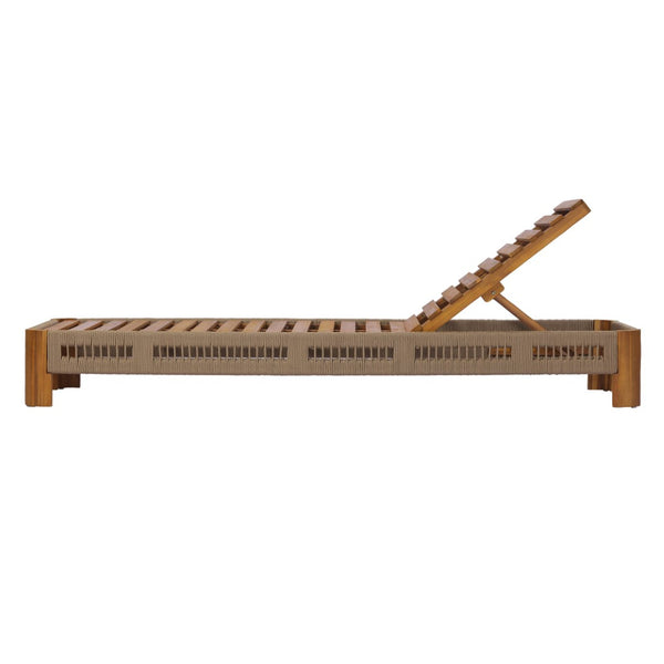 English Elm Acacia Solid Wood Outdoor Chaise Lounge with Rope Panels and Adjustable Reclining Back N767P369236T