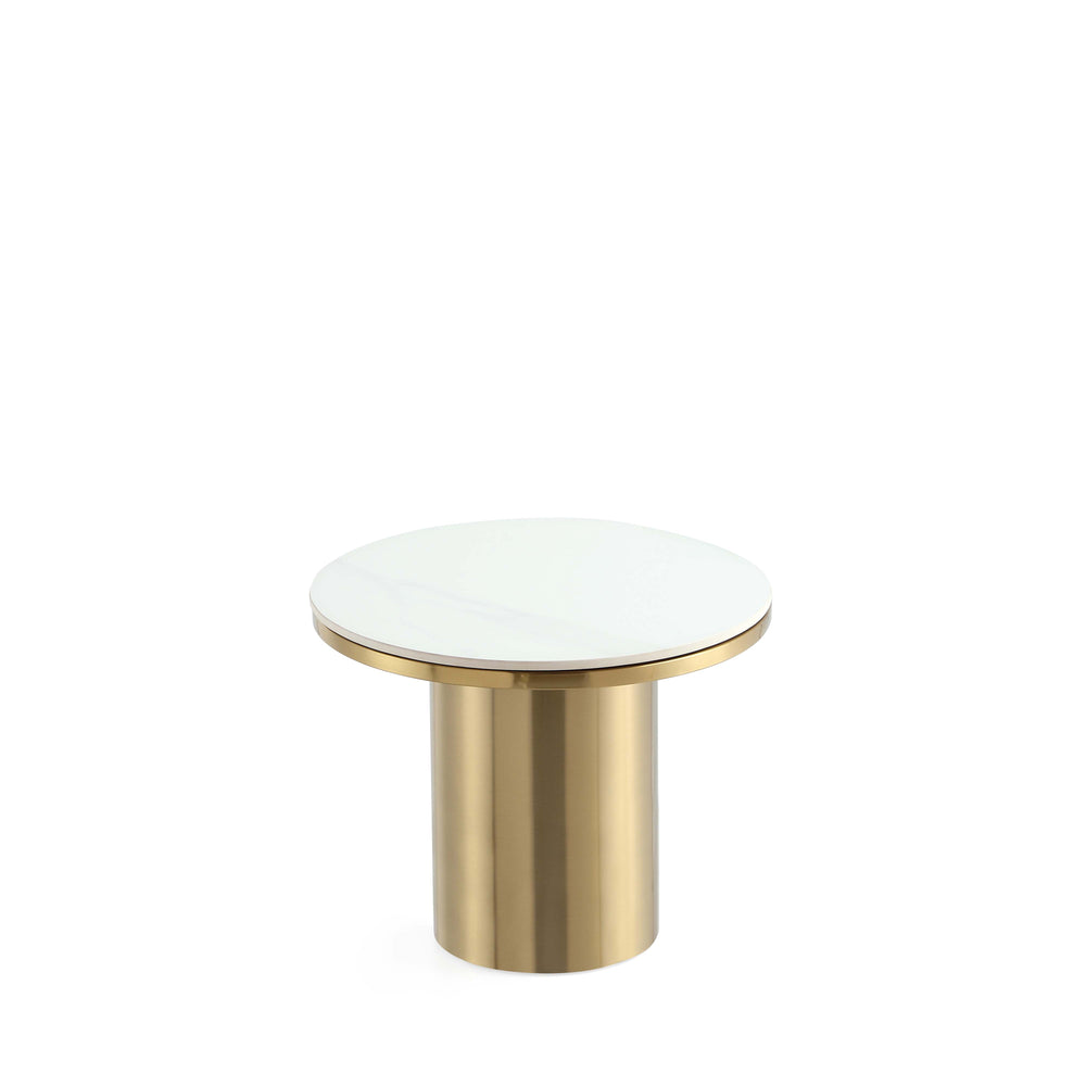English Elm Glenn Gold Sintered Stone Top End Table – 19.7" Round Top, Modern Gold Stainless Steel Base, Elegant Decor B365S00102