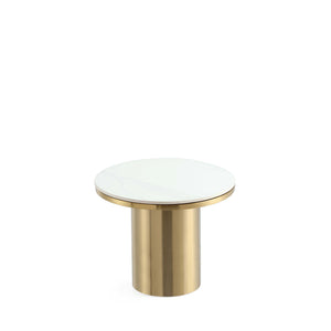 English Elm Glenn Gold Sintered Stone Top End Table – 19.7" Round Top, Modern Gold Stainless Steel Base, Elegant Decor B365S00102