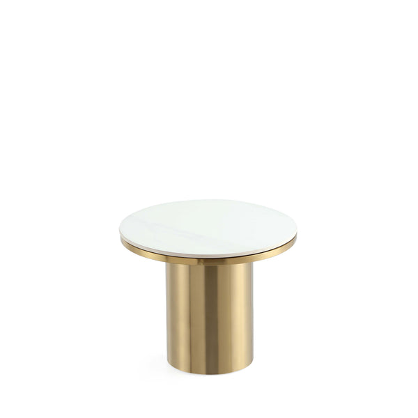 English Elm Glenn Gold Sintered Stone Top End Table – 19.7" Round Top, Modern Gold Stainless Steel Base, Elegant Decor B365S00102