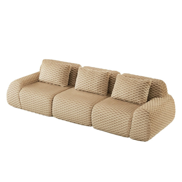 English Elm 114" Modular Cloud Sectional Sofa Flannelette Upholstery Deep Seat Living Room Couch Light Camel W714S01511