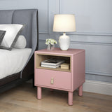 Hearth and Haven Hike Nightstand with Open Storage, Drawer and Leather Handle, Pink W1781P148620