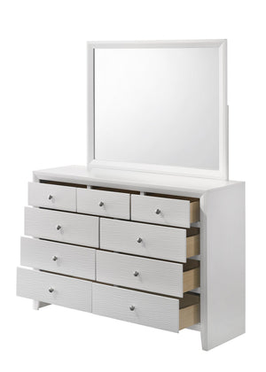 English Elm 1pc Contemporary 5-Drawer Chest with Round Knobs, Sleek Top and Wood-Pattern Fronts for Bedroom Storage White 57.1 L x 18.4 W x 40.6 H B011P345927