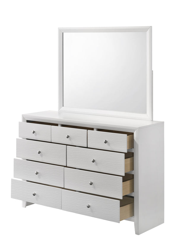 English Elm 1pc Contemporary 5-Drawer Chest with Round Knobs, Sleek Top and Wood-Pattern Fronts for Bedroom Storage White 57.1 L x 18.4 W x 40.6 H B011P345927