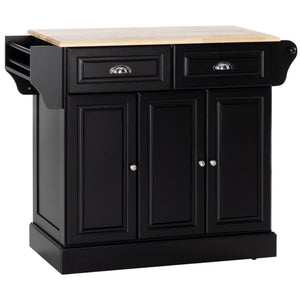 English Elm HOMCOM Mobile Kitchen Island with Drop Leaf Breakfast Bar, Rubberwood Top, Locking Casters & Storage Black W2225P217408