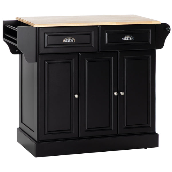 English Elm HOMCOM Mobile Kitchen Island with Drop Leaf Breakfast Bar, Rubberwood Top, Locking Casters & Storage Black W2225P217408