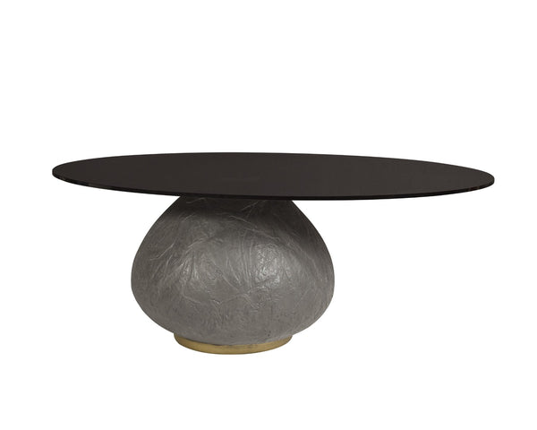 Sunpan MAEVA Contemporary Coffee Table: Sculptural Black Glass & Textured Concrete Design with Brass Accent 107185