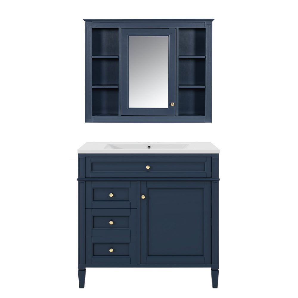 English Elm 36'' Modern Bathroom Vanity with Mirror Cabinet and Sink, Spacious Storage, Soft-Close Doors & Drawers Blue SW000134AAC-3