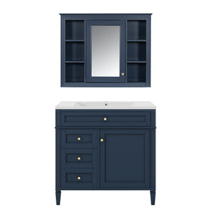 English Elm 36'' Modern Bathroom Vanity with Mirror Cabinet and Sink, Spacious Storage, Soft-Close Doors & Drawers Blue SW000134AAC-3