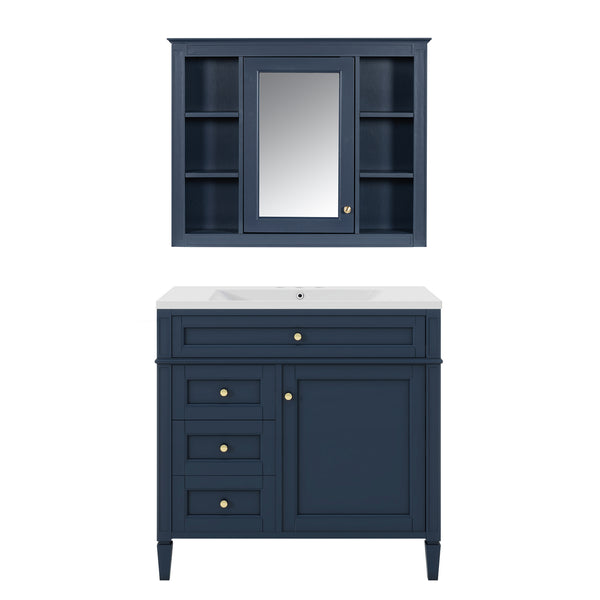 English Elm 36'' Modern Bathroom Vanity with Mirror Cabinet and Sink, Spacious Storage, Soft-Close Doors & Drawers Blue SW000134AAC-3
