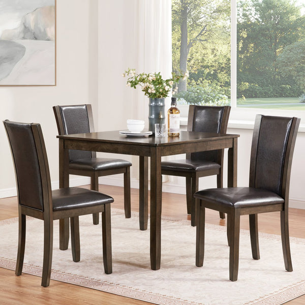 English Elm 5-Piece Modern Dining Set for 4 with Waterproof Wood-Grain Top, X-Back Chairs, Linen Comfort, Stable Frame Dark Walnut W1998S00073