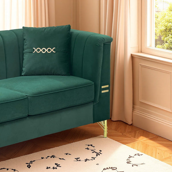 English Elm FX-P82-2PC Velvet Sofa Set of 2, Plush Tufted 3-Seater Sofas with Gold Legs for Stylish Living W576S00242