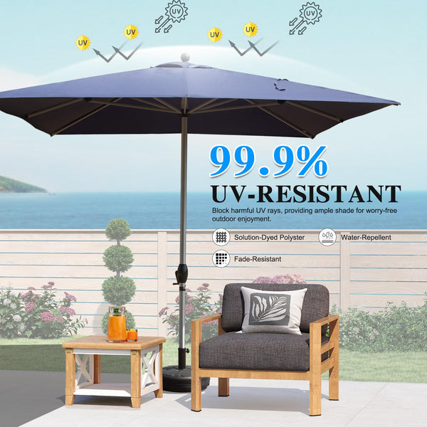English Elm Rectangle Patio Umbrella with Crank Lift and Tilt, UV-Resistant 180G Polyester Canopy, Ventilated Shade (Base Not Included) Navy Blue W1859P353557