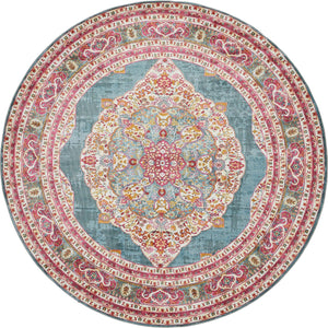 Unique Loom Baracoa Regla Machine Made Border Rug Turquoise, Ivory/Olive/Orange/Red/Violet/Pink 8' 4" x 8' 4"