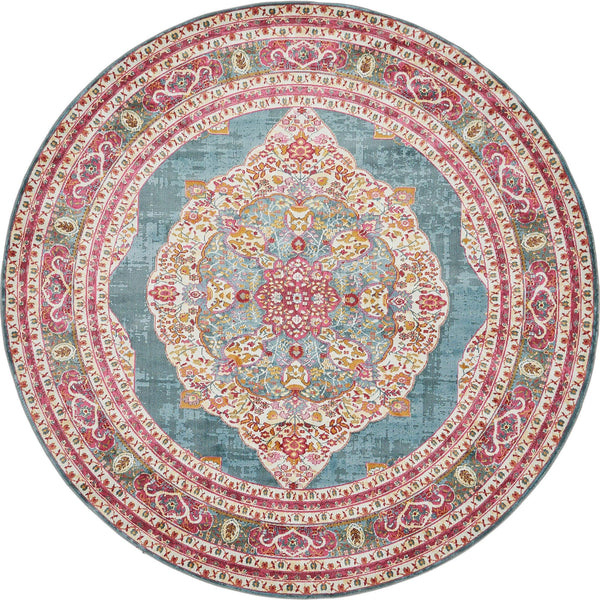 Unique Loom Baracoa Regla Machine Made Border Rug Turquoise, Ivory/Olive/Orange/Red/Violet/Pink 8' 4" x 8' 4"