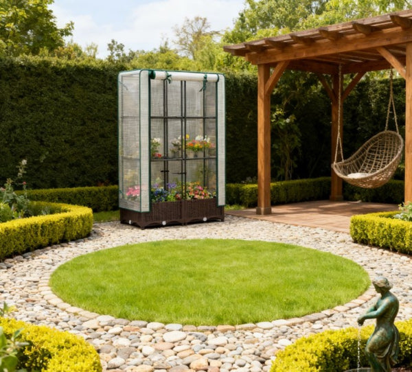 English Elm Outdoor Raised Garden Bed with Steel Trellis Pe Cover Drainage and Zipper Vent Door T3971P425377