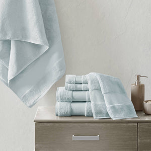 JLA Home Madison Park Signature - Cotton Turkish 6-Piece Bath Towel Set — Oversized 600 GSM Plush Towels with Dobby Border, OEKO-TEX Certified Light Blue MPS73-455