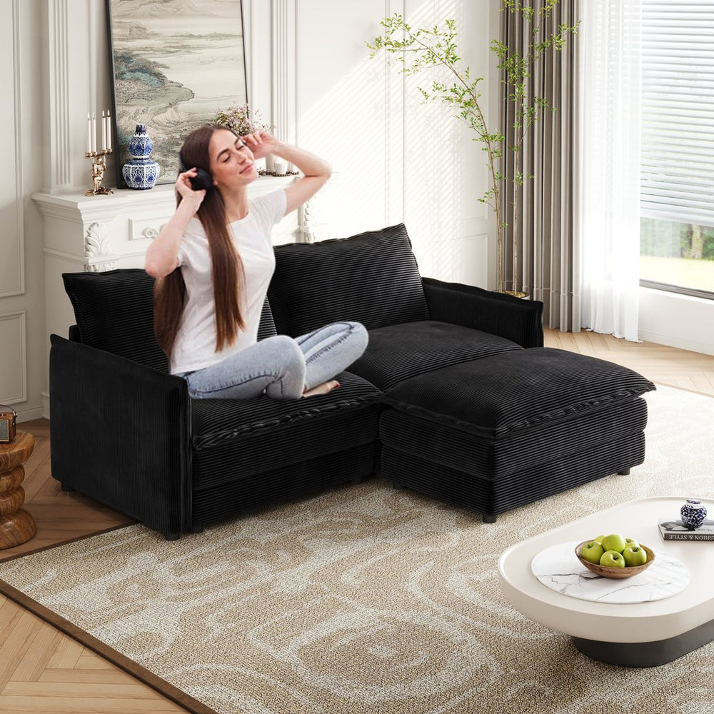 English Elm Corduroy 2-Seater L-Shaped Loveseat Sofa With Ottoman - Cozy, Modular & Stylish For Any Room W834S00417