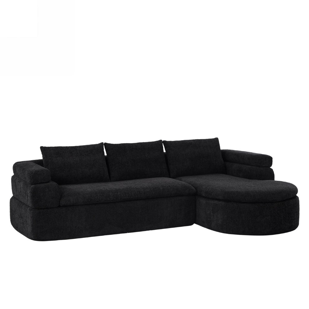 English Elm 106" L-shaped Sectional Sofa Modular Chaise Lounge Neutral Fabric Living Room Black N771P396321H_N771P396322H