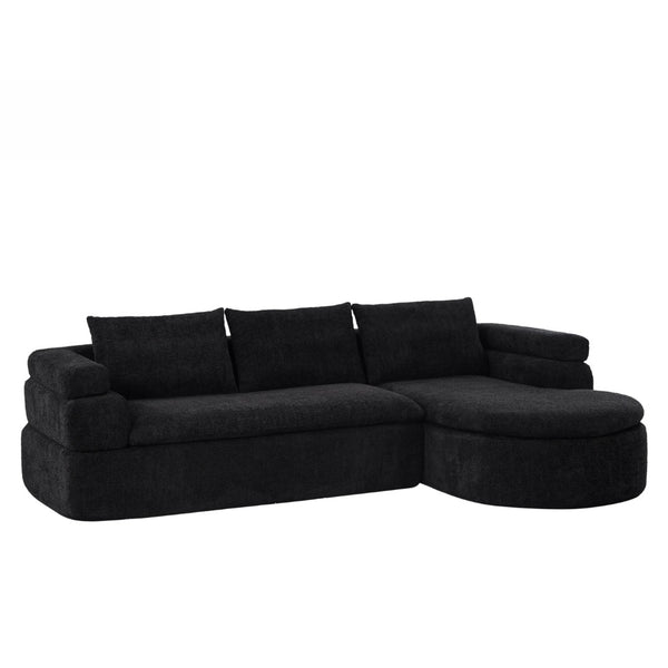 English Elm 106" L-shaped Sectional Sofa Modular Chaise Lounge Neutral Fabric Living Room Black N771P396321H_N771P396322H