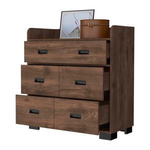 English Elm Anemone Elegant 5-Drawer Dresser with Double Drawer & Spacious Storage, Durable Particleboard Design Brown 37 L x 21 W x 6 H B128S00078