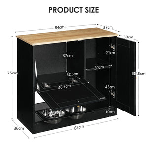 English Elm Feeding Station Cabinet with Rattan Door Elevated Bowls and Hooks for Tidy Pet Care W1687P246775