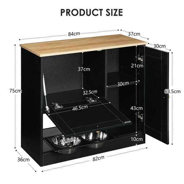 English Elm Feeding Station Cabinet with Rattan Door Elevated Bowls and Hooks for Tidy Pet Care W1687P246775
