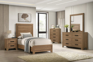 English Elm Simple Recessed Panel Twin Bed Frame Rubberwood Build Warm Chestnut Transitional Bedroom B2741S00871