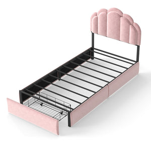 English Elm Rgb Led Velvet Platform Bed Petal Headboard Storage Drawers for Kids Bedroom T3963P458401
