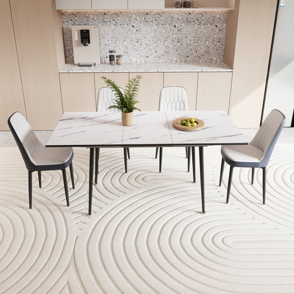 English Elm 47"-63" Expandable Dining Table Set For 2-6 With Cushioned Chairs, Modern Design & Space-Saving Elegance W2189S00255