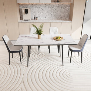 English Elm 47"-63" Extendable Mdf Dining Table Set with Pu Leather Chairs for Six W2189S00924