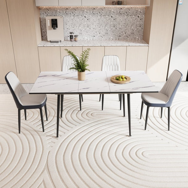 English Elm 47"-63" Extendable Mdf Dining Table Set with Pu Leather Chairs for Six W2189S00924